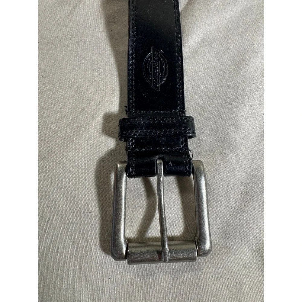 Dickies Mens Black Genuine Leather Belt Silver Buckle Size 3X 50-52 Workwear